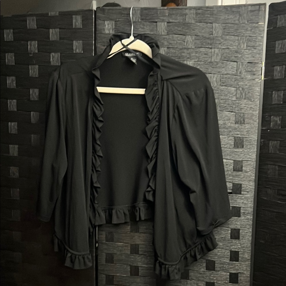 Black Ruffled Open Cardigan - Picture 4 of 4